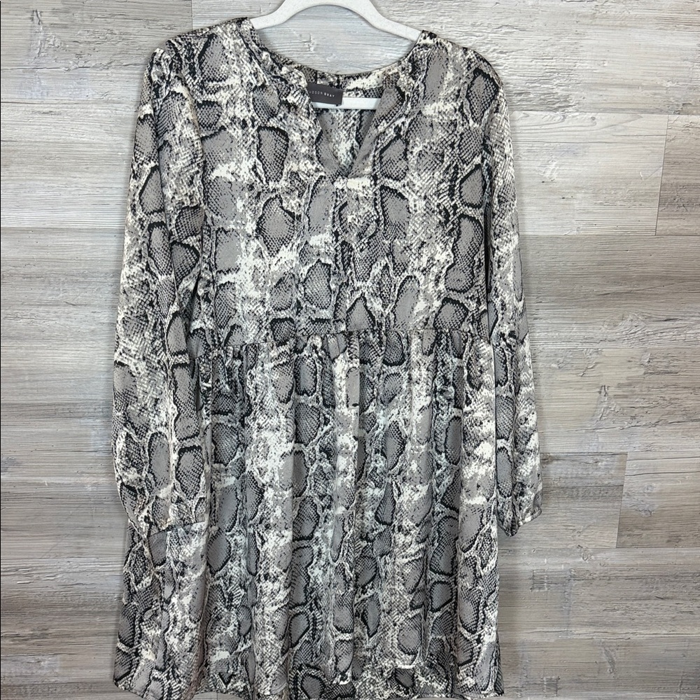 Hudson Gray Gray Snakeskin V Neck Long Sleeve Midi Dress